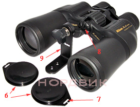 Оптический бинокль Nikon Aculon A211 10-22x50 CF. Вид спереди.