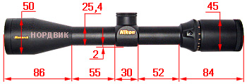 Размеры оптического прицела Nikon Monarch III 2,5-10x42