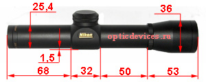 Оптический прицел Nikon Monarch 2x20 EER, размеры прицела